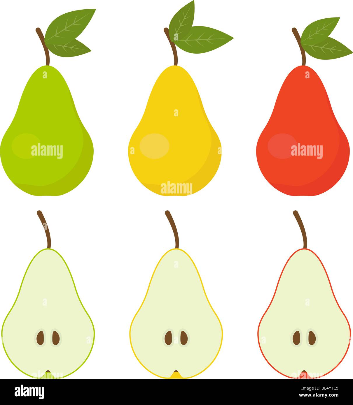 Colorful pear vector set on transparent background Stock Vector
