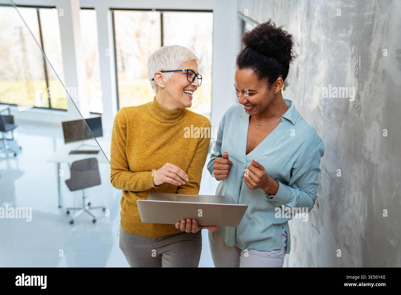Happy software developers working on meeting, Programming advanced code artificial intelligence. Stock Photo