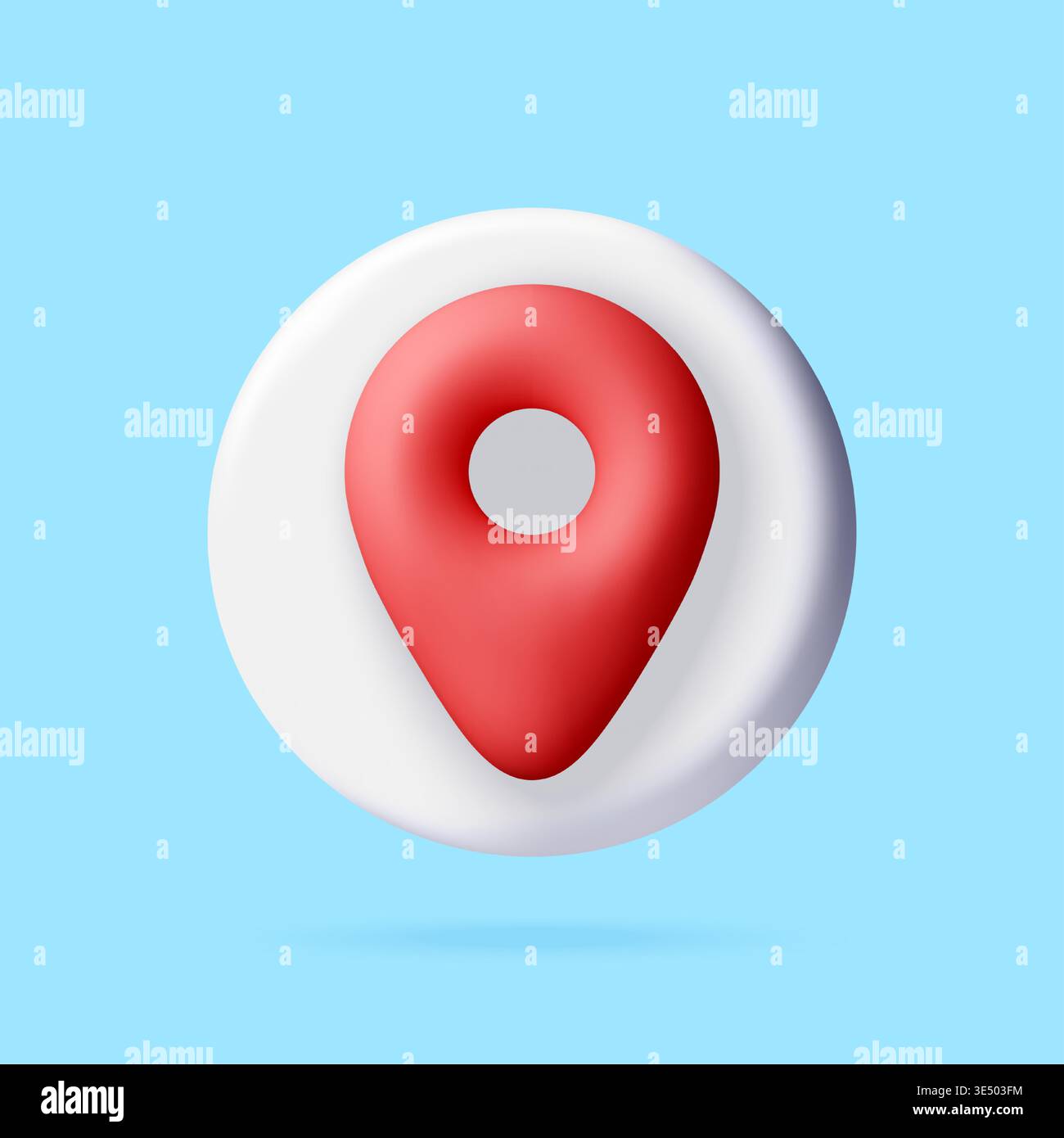 3D Red map pin icon on white circle. Stock Vector