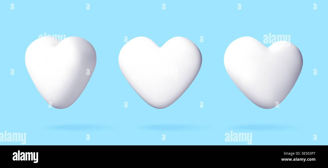 3D Three white hearts floating on blue Stock Vector