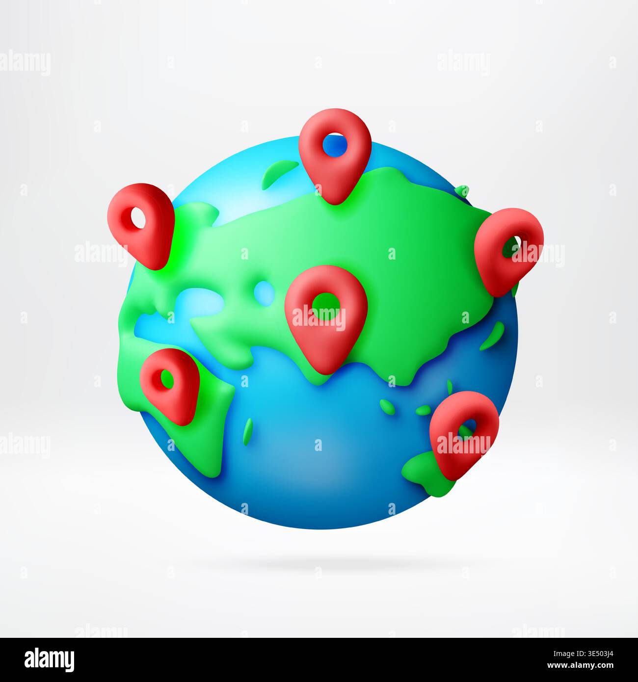 3D globe with red location map pins Stock Vector