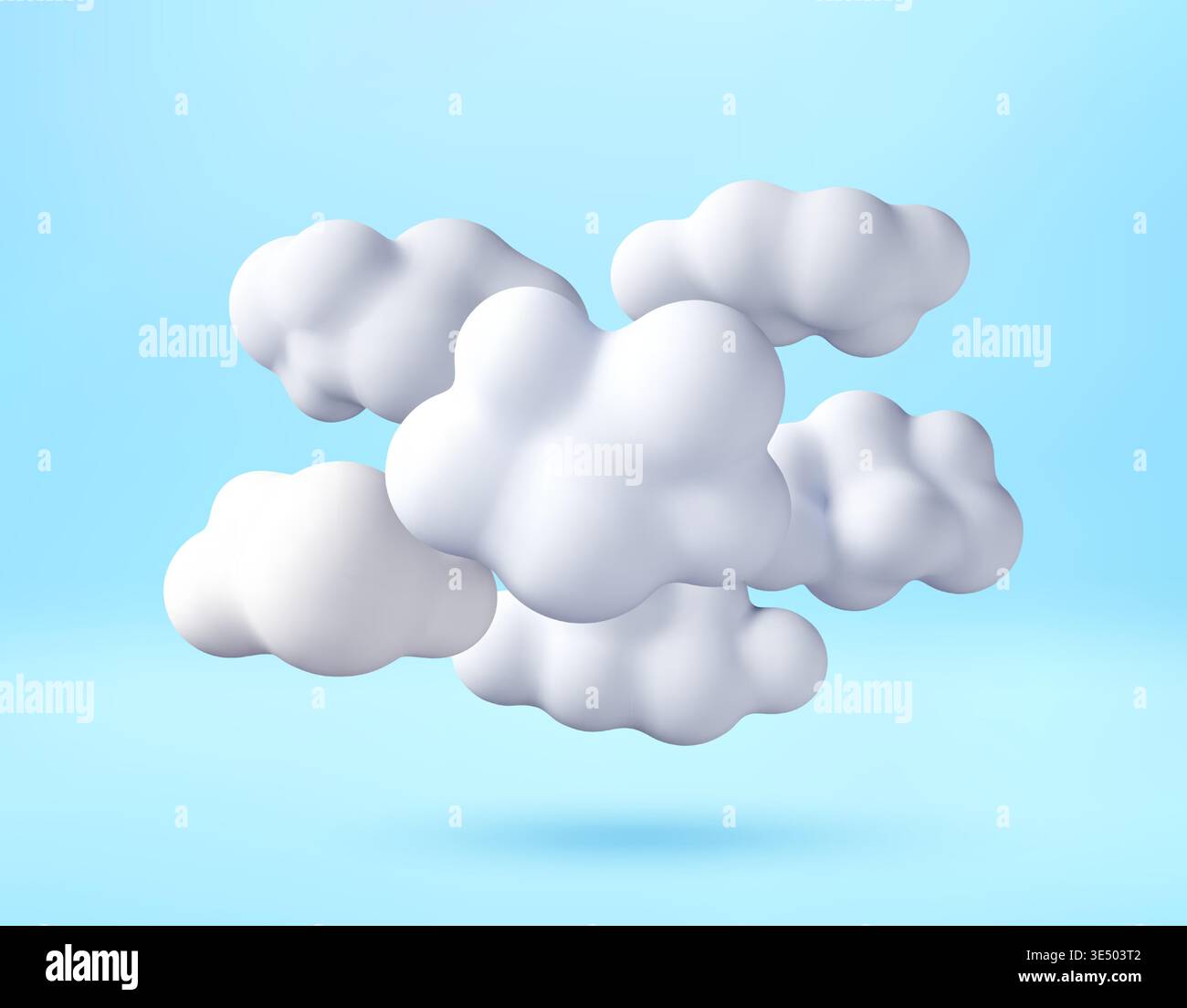 Group of white 3d clouds floating in blue sky. Stock Vector