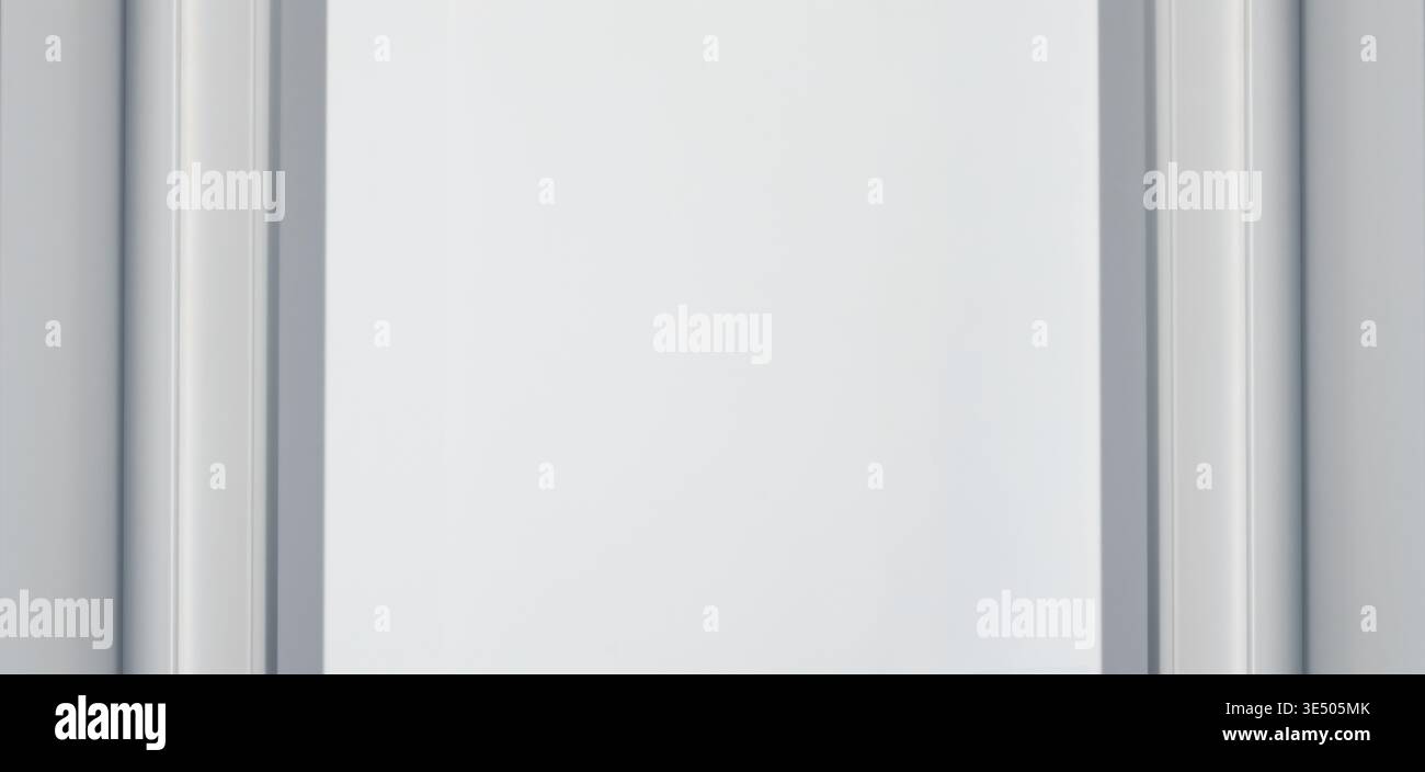 A large, empty whiteboard with a simple gray frame, set against a ...