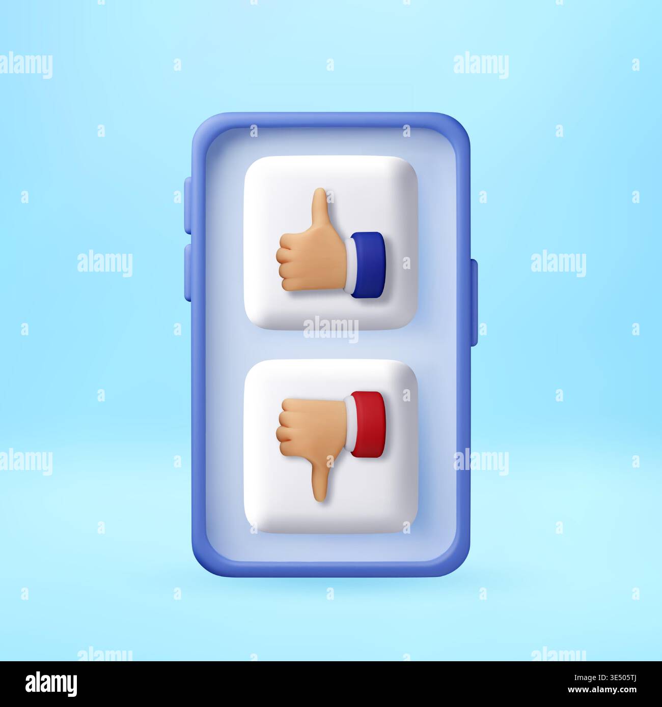 3D Smartphone screen with thumb up and thumb down Stock Vector