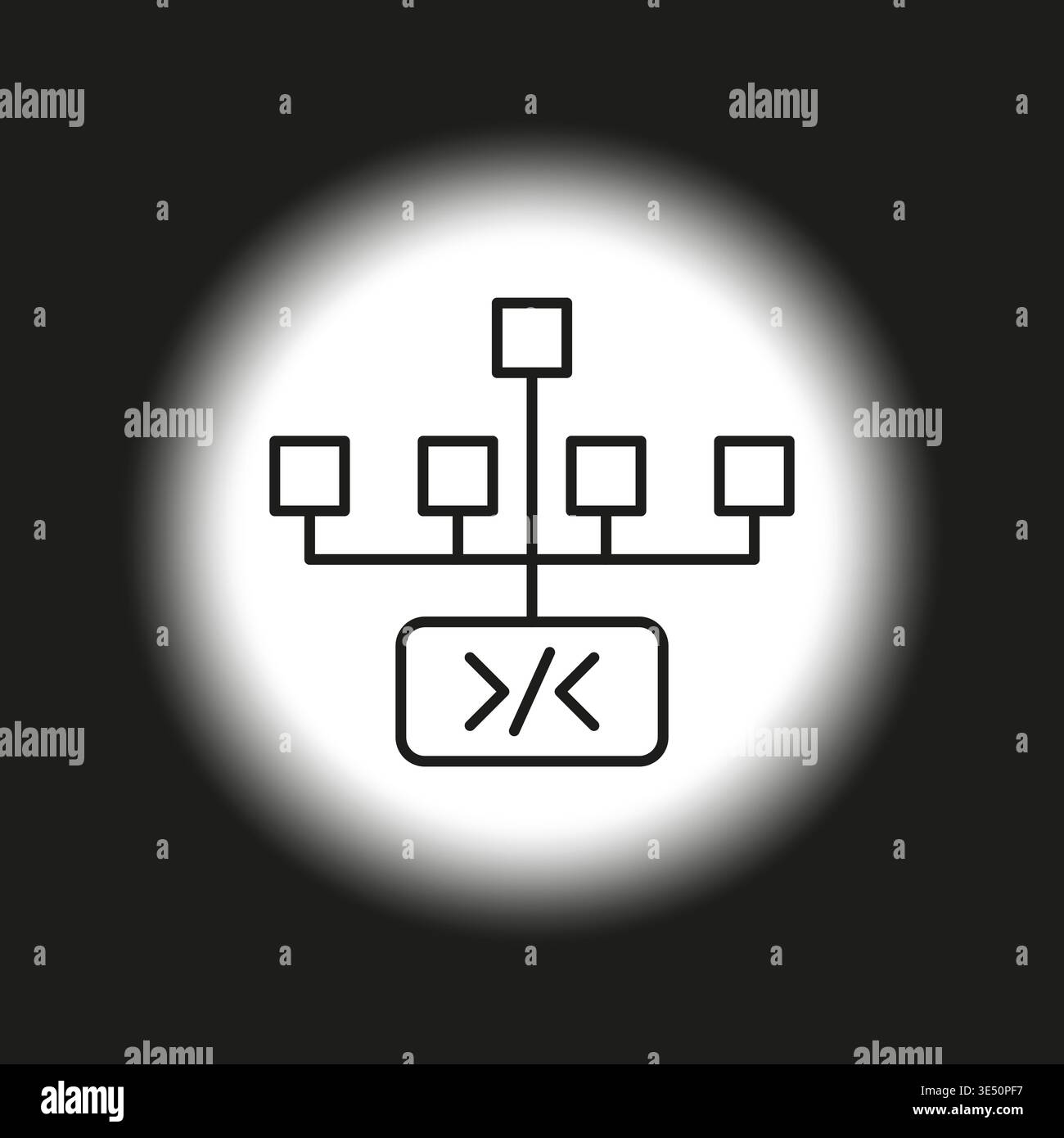 Hierarchy code Vector. Dark background glow. Programming logic scheme. Software structure map. Manual vector only. No autotrace used. EPS 10. Stock Vector