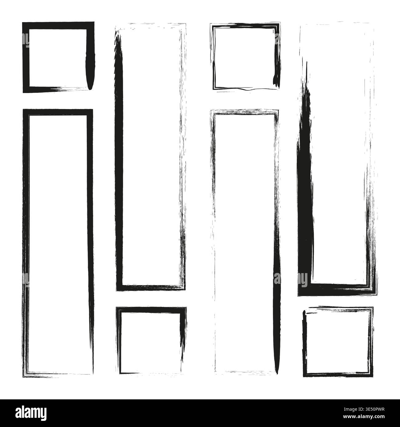Grunge frame set. Border brush Vector. Distressed stroke box. Rough paint rectangle. Manual vector only. No autotrace used. EPS 10. Stock Vector