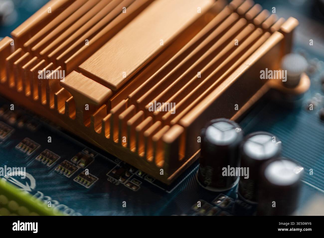 Technologies and motherboard with chips. AI and Computer hardware. Stock Photo