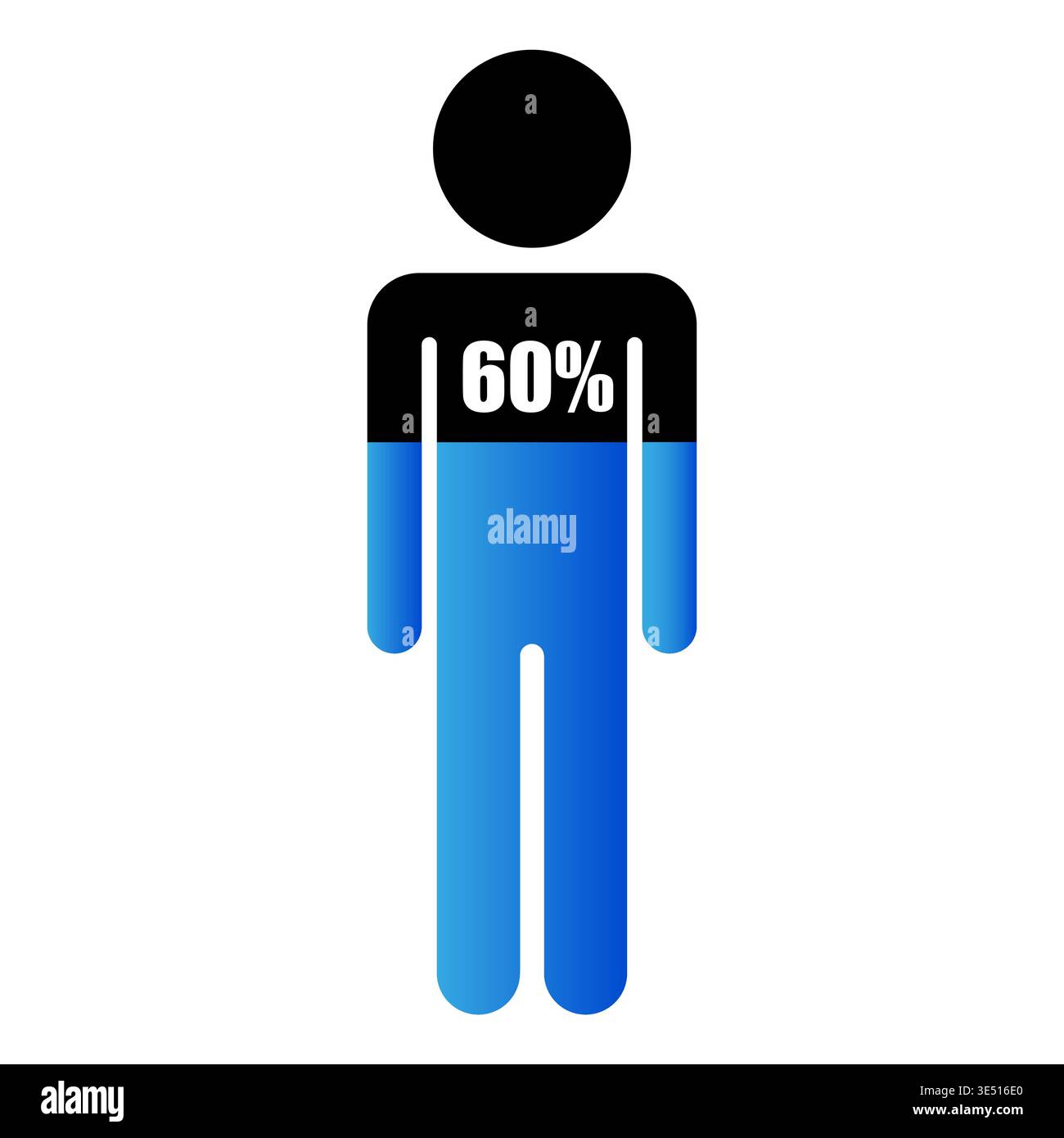 Body progress graphic. Sixty 60 percent. Male Vector icon. Growth level symbol. Manual vector only. No autotrace used. Stock Vector