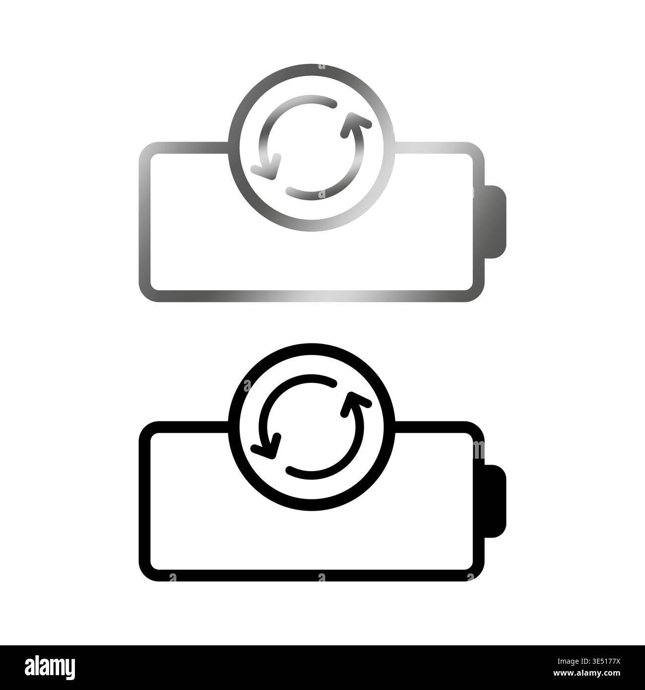 Battery update set. Refresh energy symbol. Power cycle Vector. Sync status icon. Stock Vector