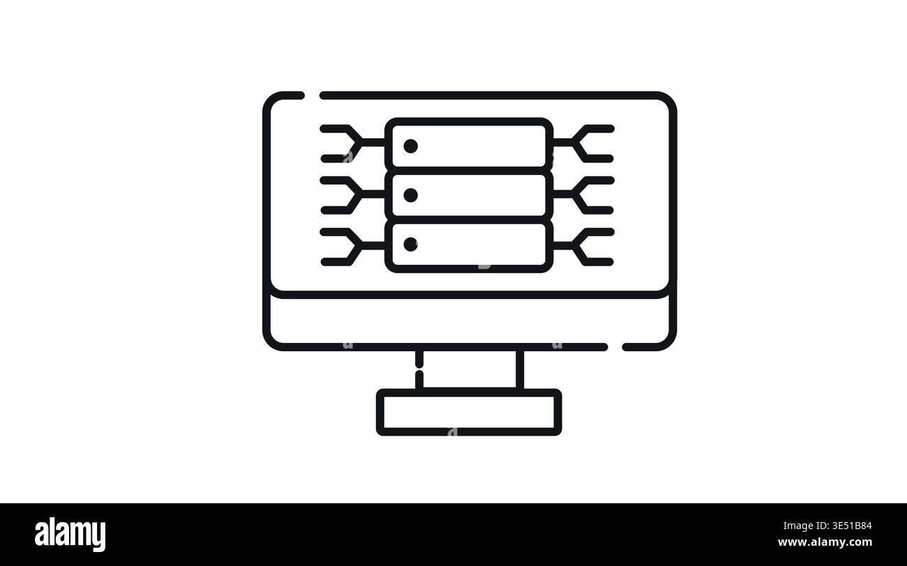 Desktop computer with server rack symbol on screen Stock Vector