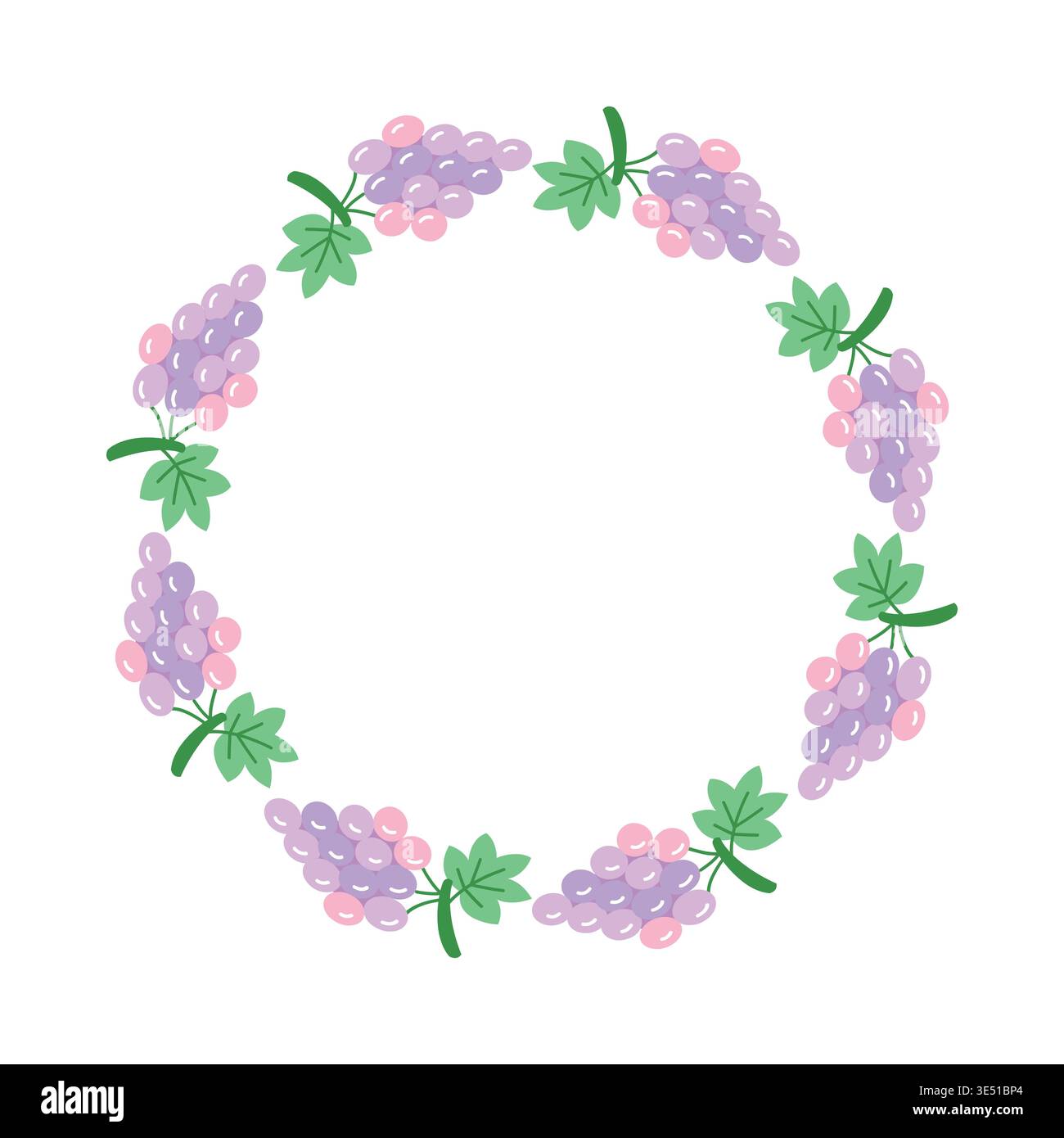 Grape wreath vector flat hand-drawn berry circular frame for menu card decoration Stock Vector