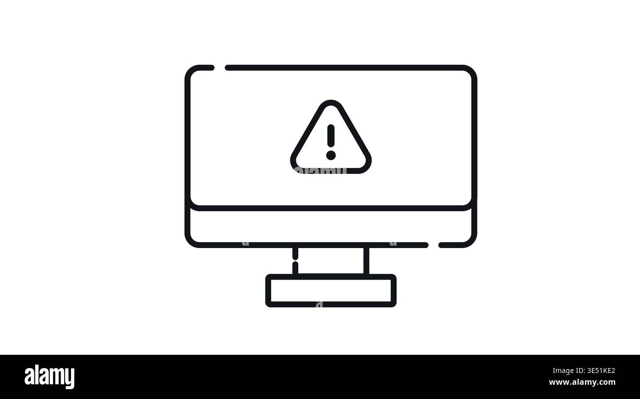 Desktop computer icon with warning triangle symbol on screen Stock Vector