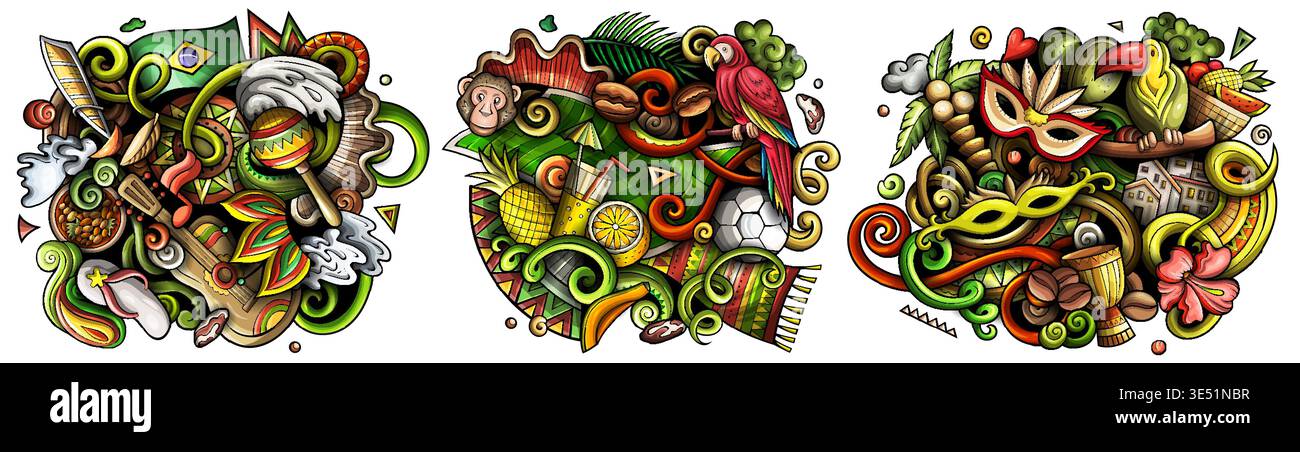 Brazil cartoon vector doodle designs set. Stock Vector