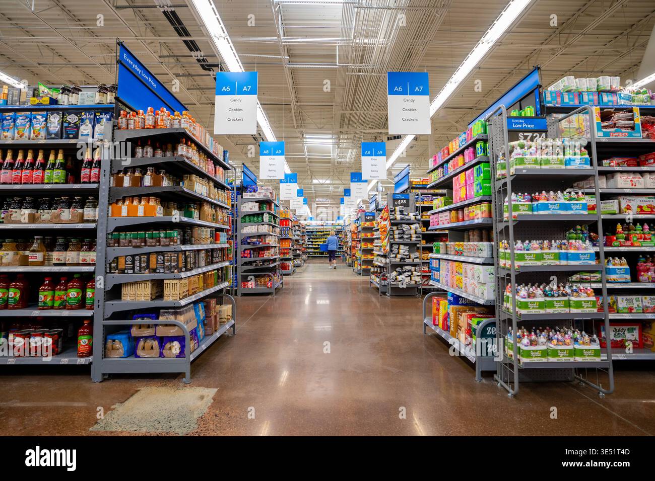 Walmart Supercenter Interior Aisles Shopping Experience With Wide Selection And Retail Layout Stock Photo