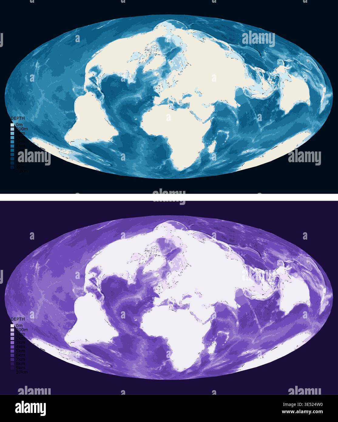 Sea Color Depth Briesemeister 1953 Bathymetric Ocean Depth Map - Hammer Projection ...