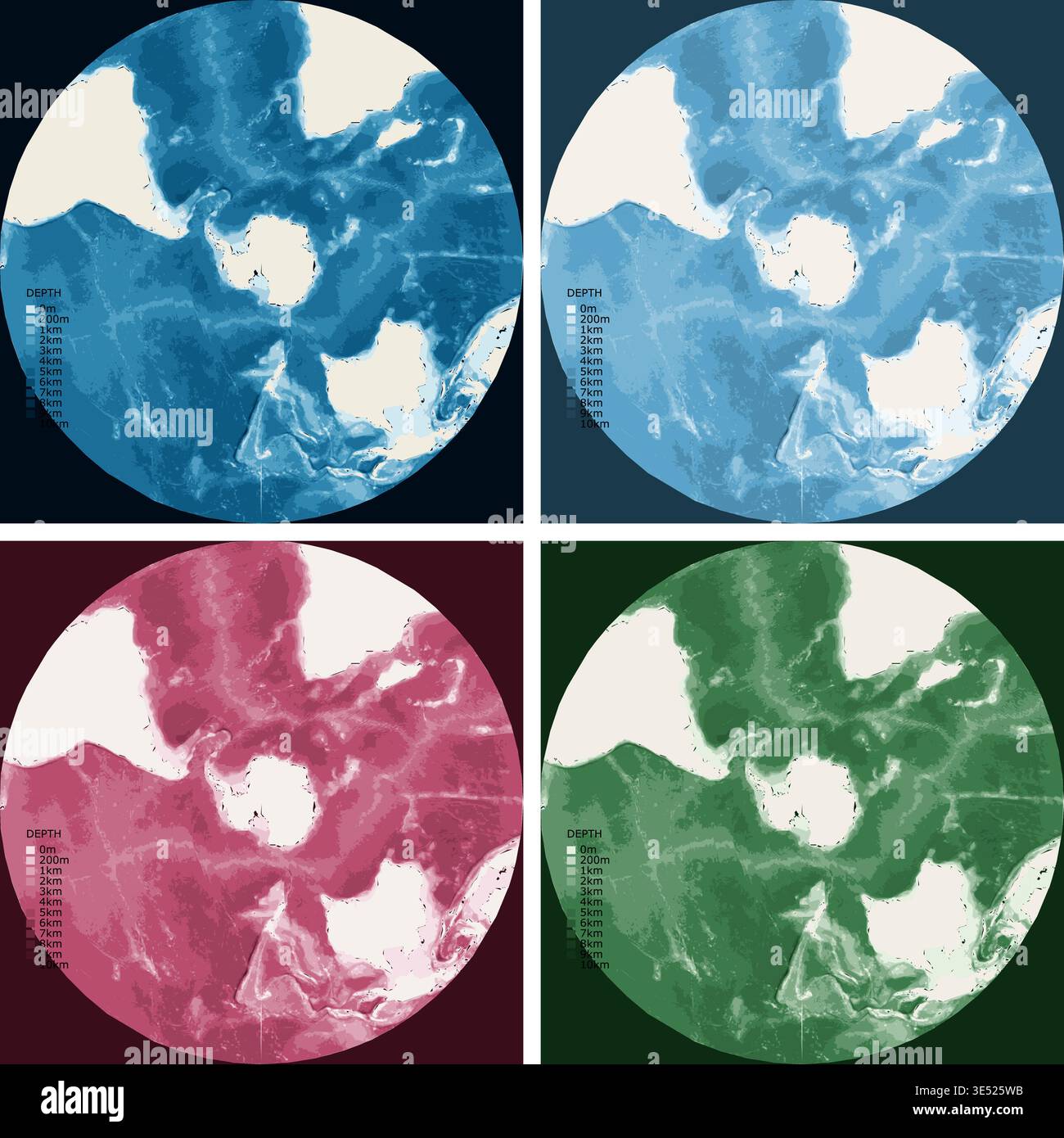Celestial Chart South Bathymetric Depth Projection - Stereographic ...