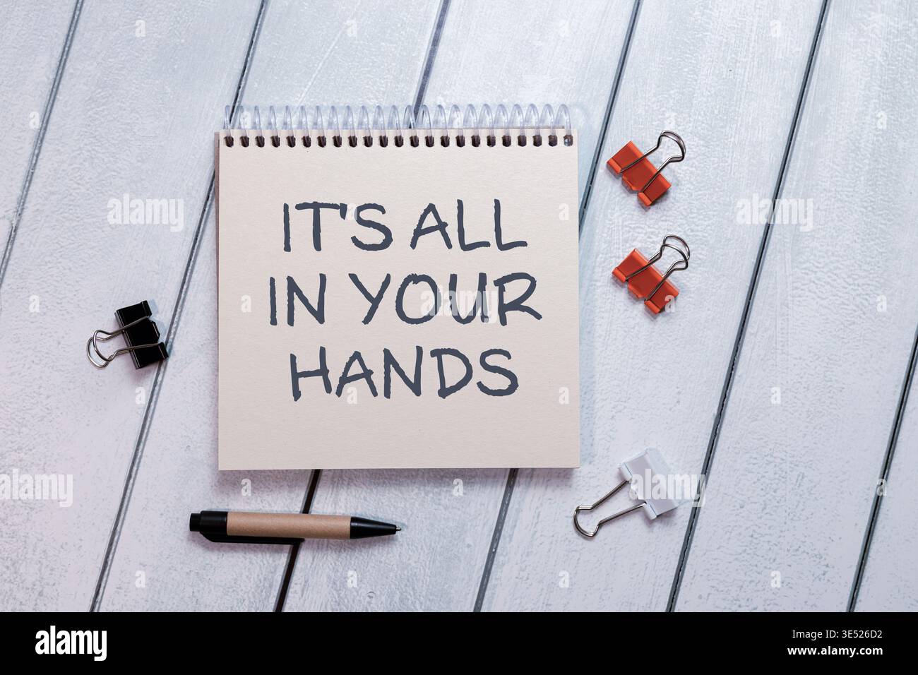 It's All in Your hands Motivating message. Stock Photo