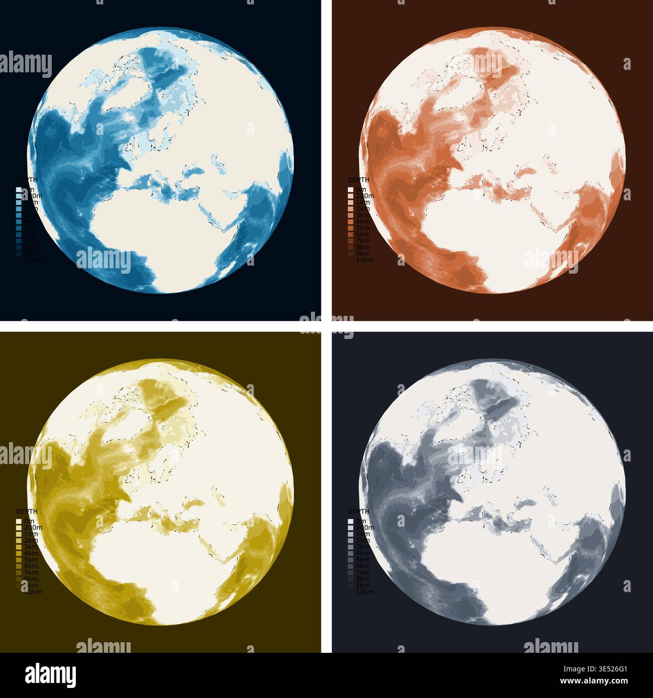 Sea Color Depth Globe Over Europe Bathymetric Ocean Depth Globe - Orthographic ...