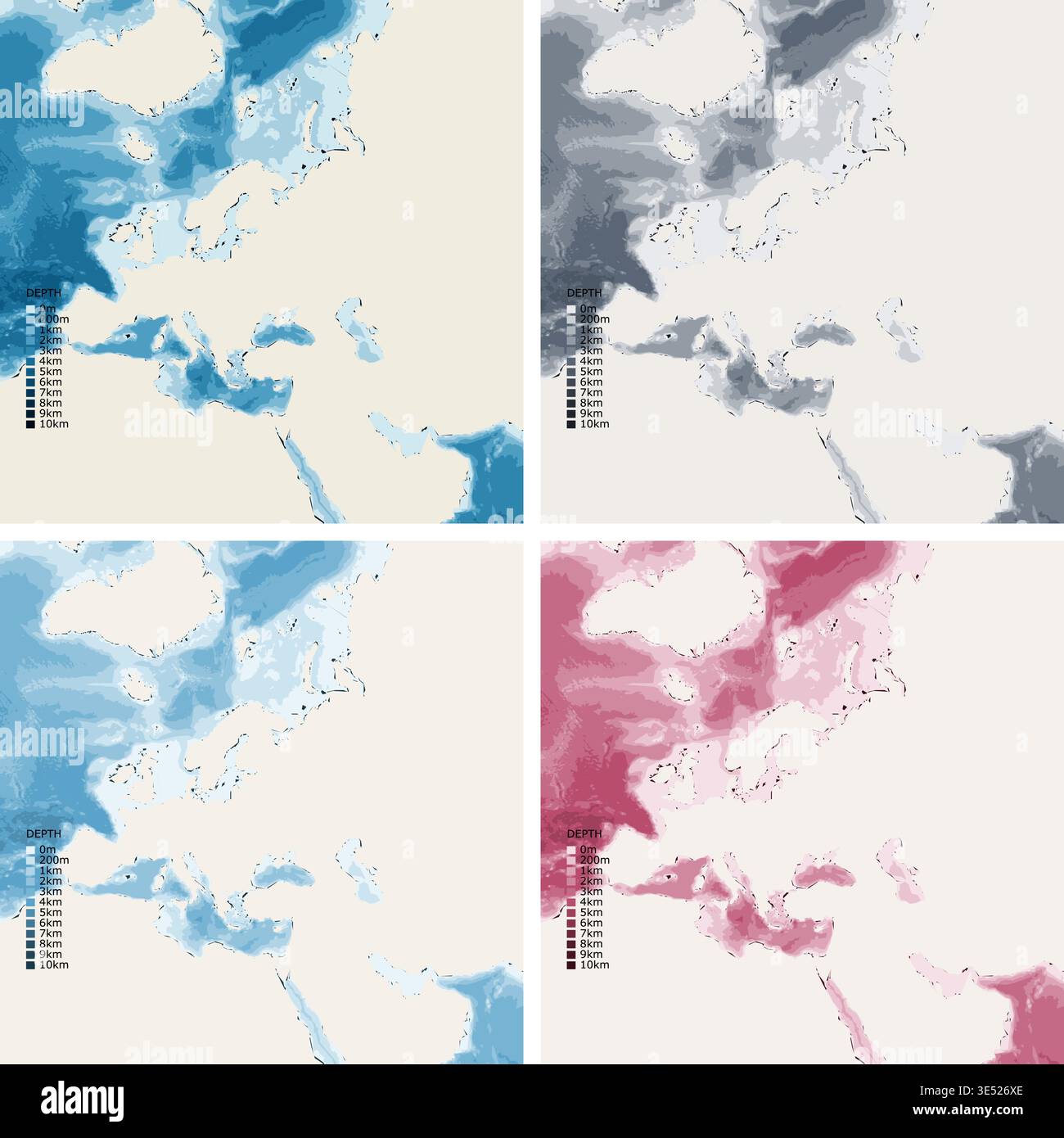 Sea Color Depth North Atlantic Air Routes Bathymetric Ocean Depth Map - Gnomonic ...