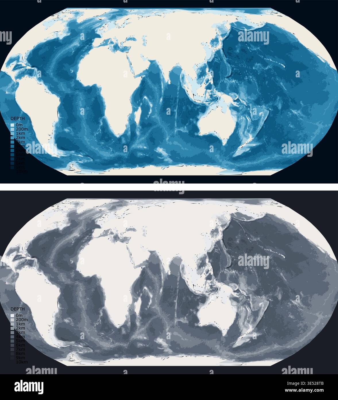 Sea Color Depth World Indian Ocean Bathymetric Ocean Depth Map - Equal Earth Projection ...