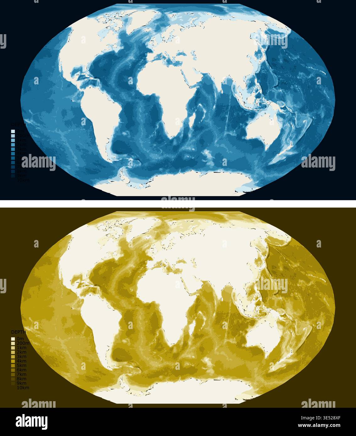 Sea Color Depth World Atlantic Centered Bathymetric Ocean Depth Map - Winkel Tripel ...