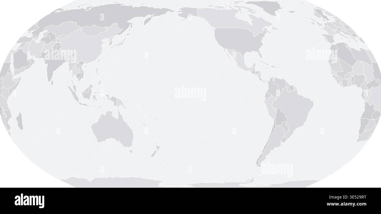 Customizable Wireframe World Map Pacific-Centered - Equal Earth Stock Vector