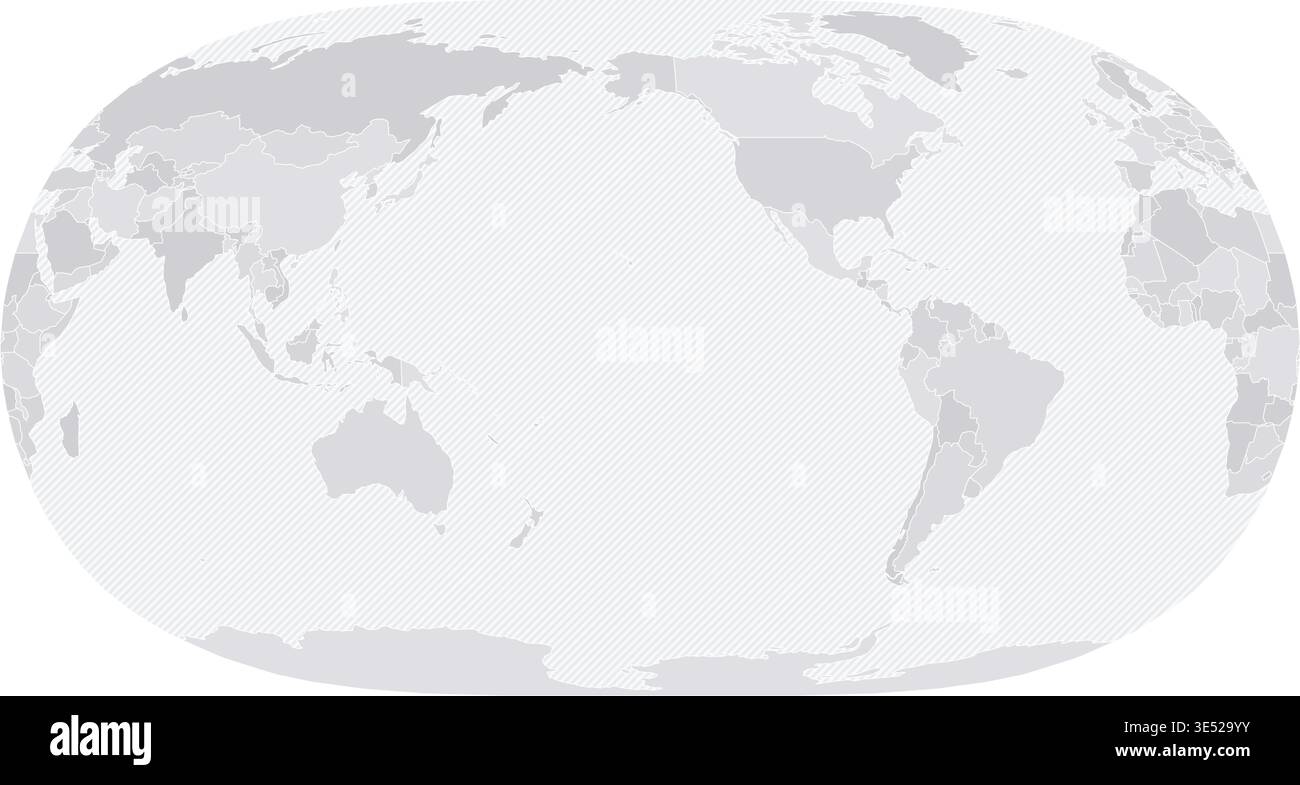 Customizable Wireframe World Map Pacific NE2 - Natural Earth 2 Stock Vector