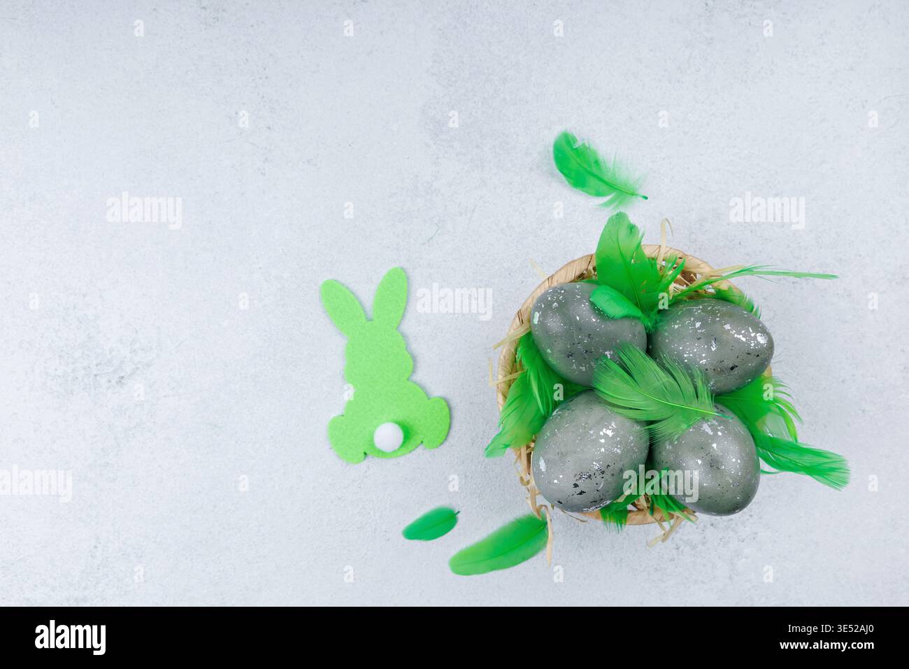 Easter eggs with bunny decoration spring composition Stock Photo