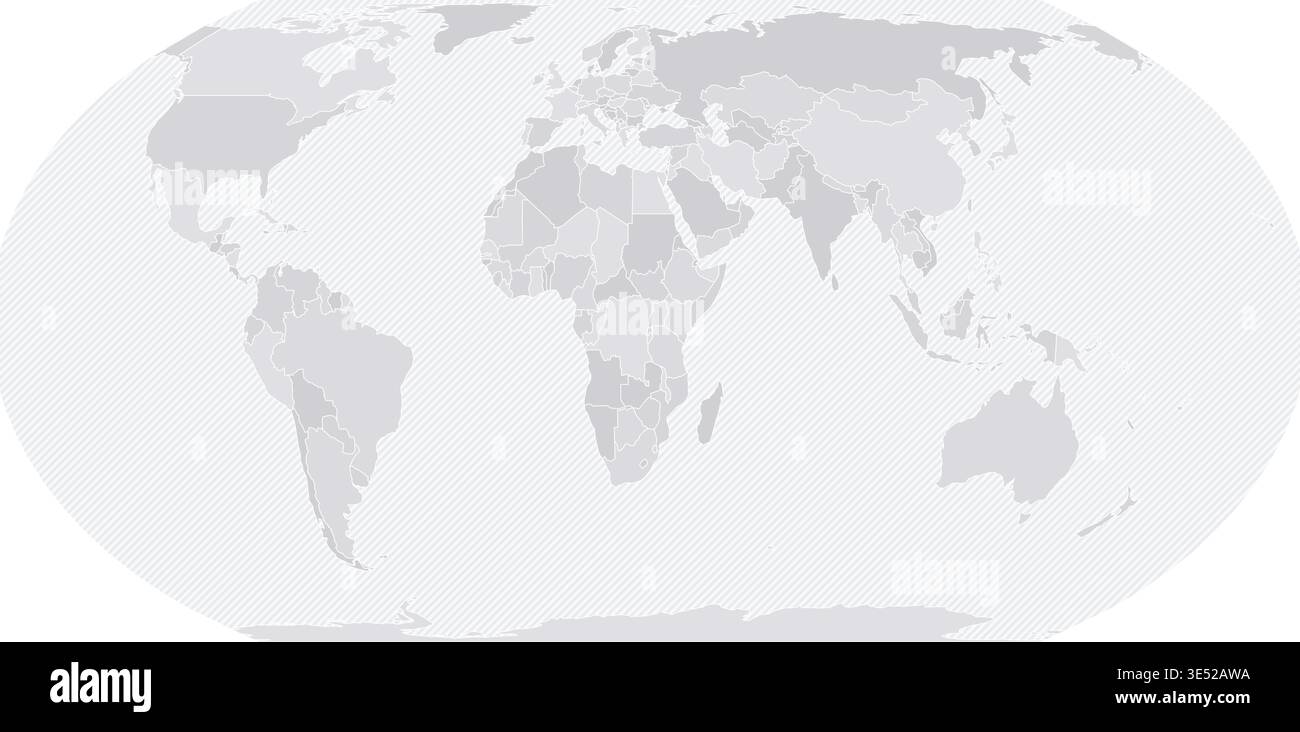 Customizable Wireframe World Map Atlantic-Centered - Equal Earth Stock Vector