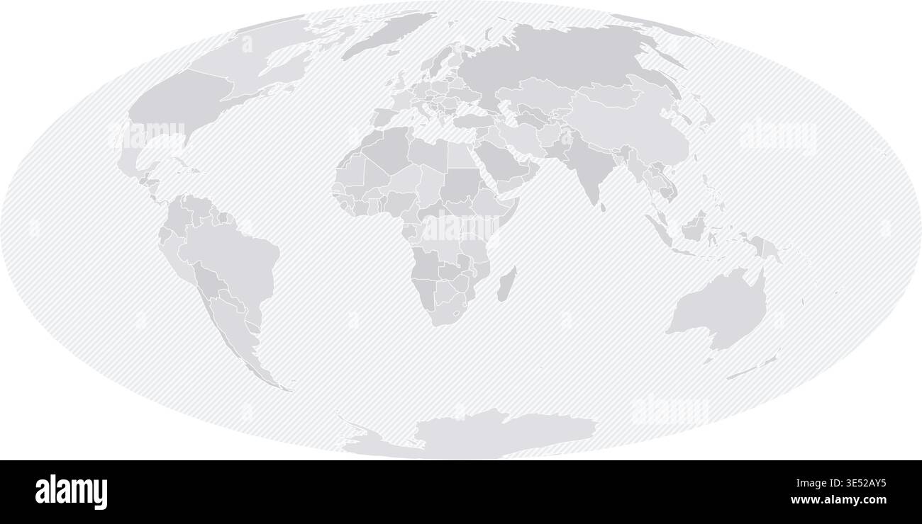 Customizable Wireframe World Map Atlantic-Centered - Hammer Projection Stock Vector