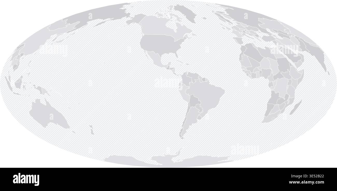 Customizable Wireframe World Map Americas-Centered - Hammer Projection Stock Vector