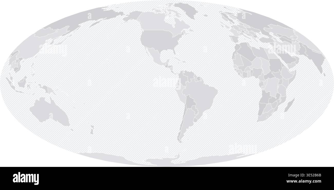 Customizable Wireframe World Map Americas-Centered - Mollweide Stock Vector