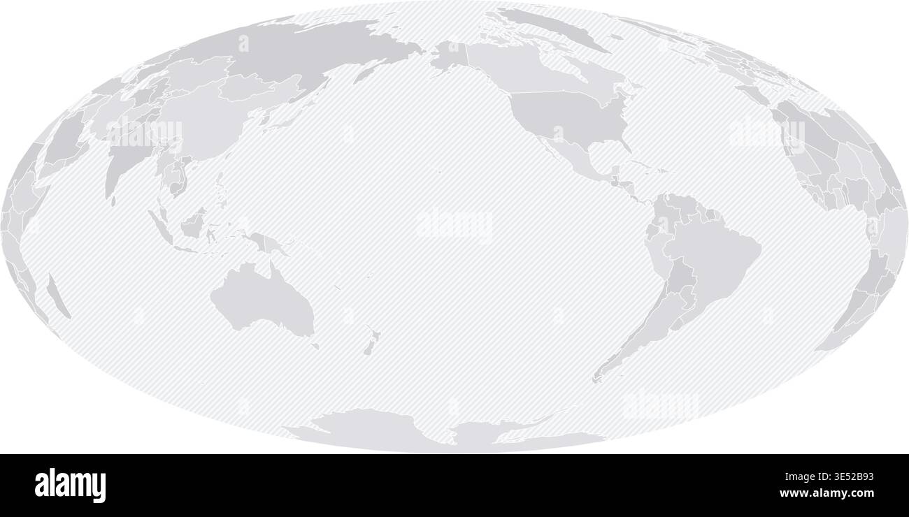 Customizable Wireframe World Map Pacific-Centered - Hammer Projection Stock Vector