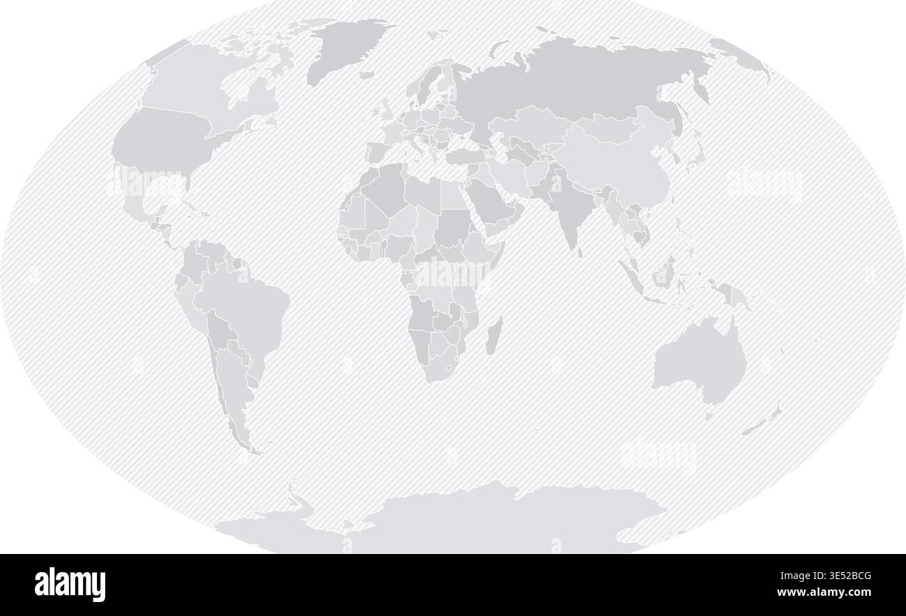 Customizable Wireframe World Map Atlantic-Centered - Winkel Tripel Stock Vector
