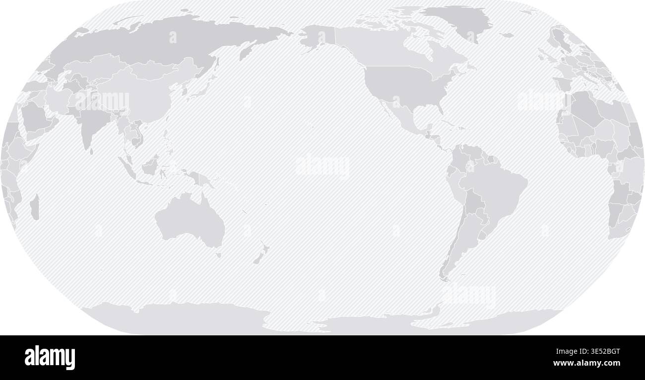 Customizable Wireframe World Map Pacific-Centered - Natural Earth Stock Vector