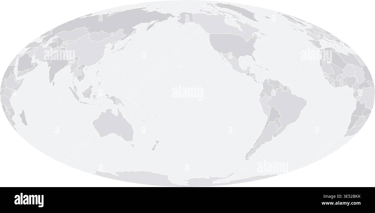Customizable Wireframe World Map Pacific-Centered - Mollweide Stock Vector