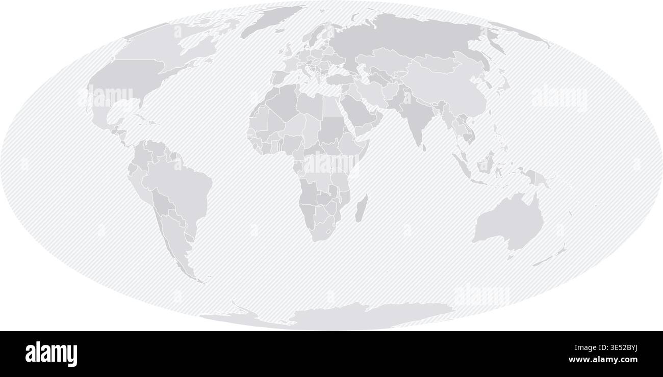 Customizable Wireframe World Map Atlantic-Centered - Mollweide Stock Vector