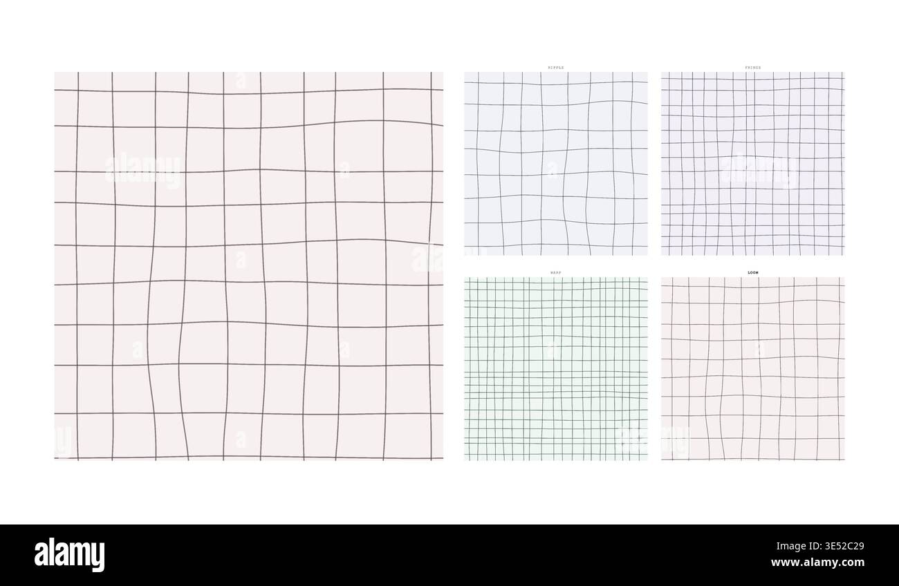 Moire Interference Hand Drawn Grid Design Loom Optical Fabric - Sketched Lattice Tile with Rustic Charm for Skill and Decoration Projects with Dusty Stock Vector
