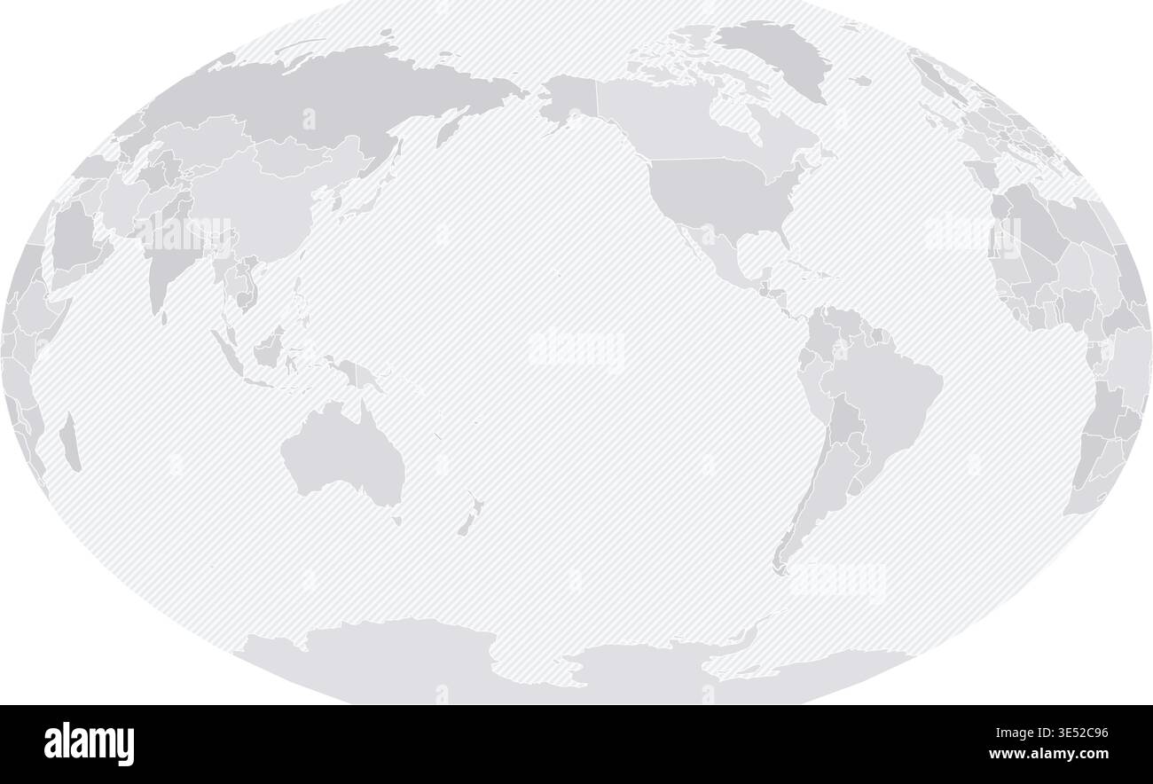 Customizable Wireframe World Map Pacific-Centered - Winkel Tripel Stock Vector