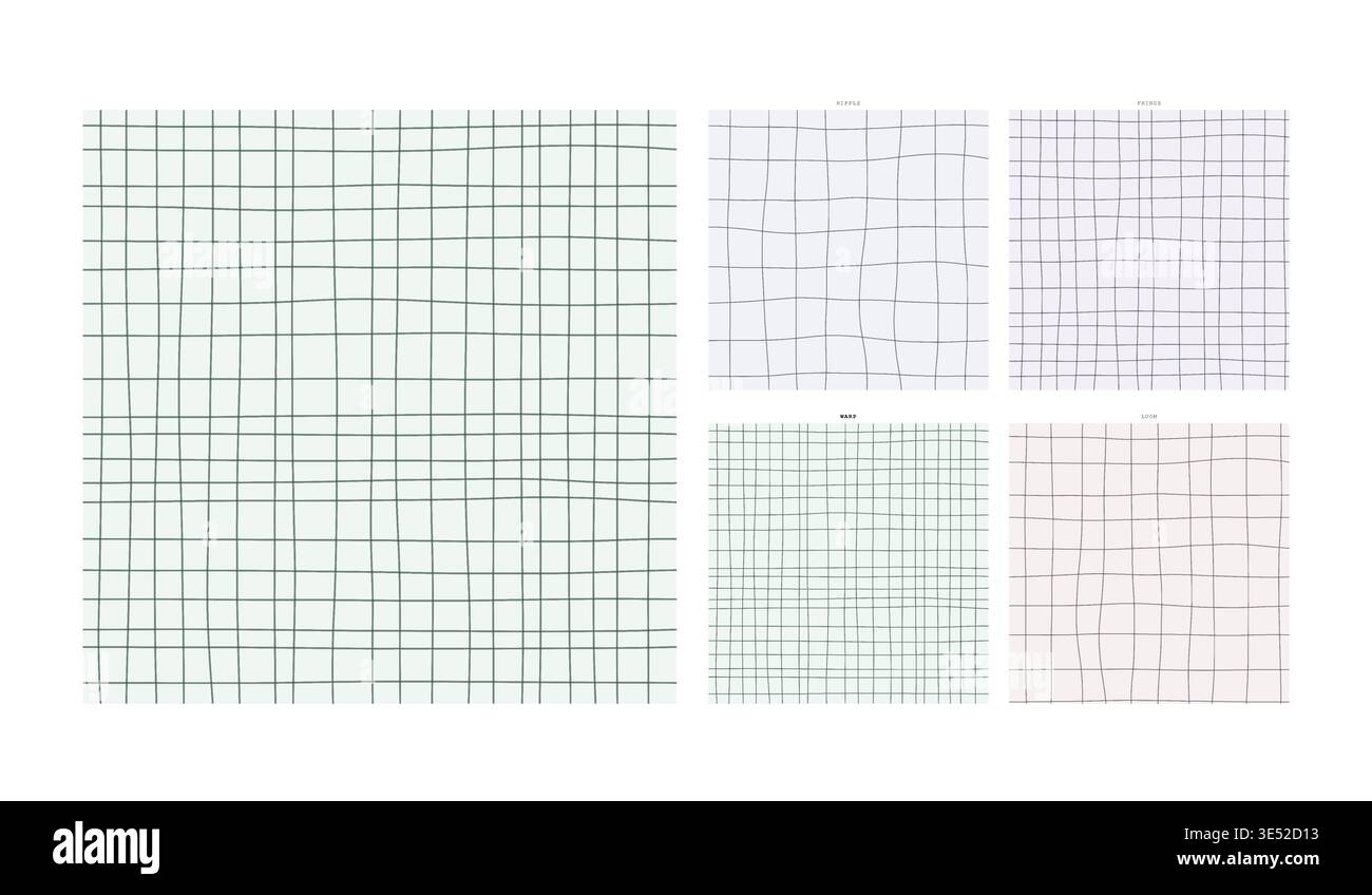 Moire Interference Hand Drawn Grid Pattern Warp Optical Weave - Freehand Stroke Grid Forming Continuous Repeat for Surface Pattern Design with Stock Vector