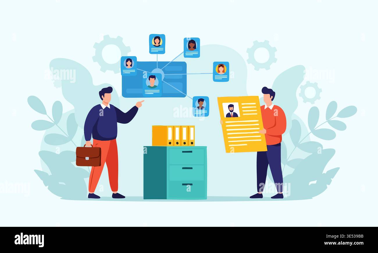 Digital Network with User Profiles and Data Connection System Illustration. Stock Vector
