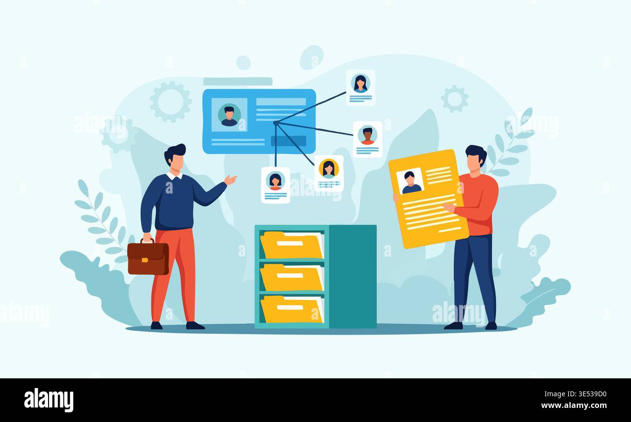 Digital Document Management System with File Organization and Data Storage Illustration. Stock Vector