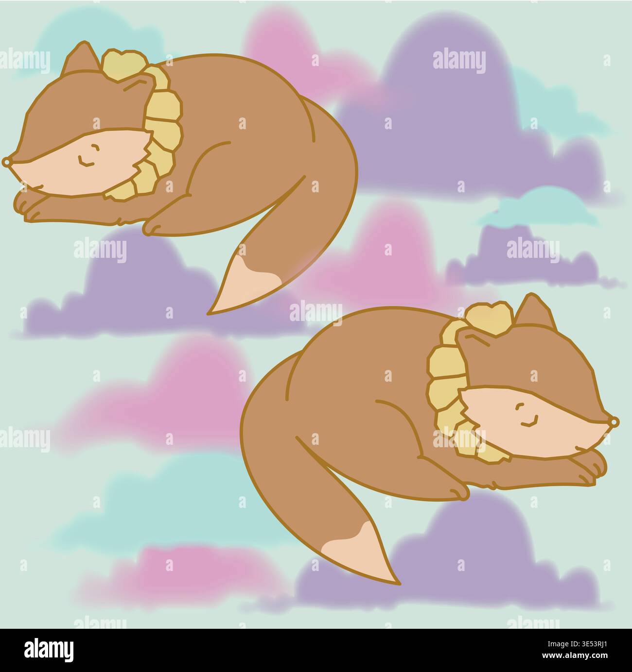 Cute Baby Squirrel Seamless Pattern — Sleeping Animals on Pastel Clouds, Nursery Fabric Design Stock Vector
