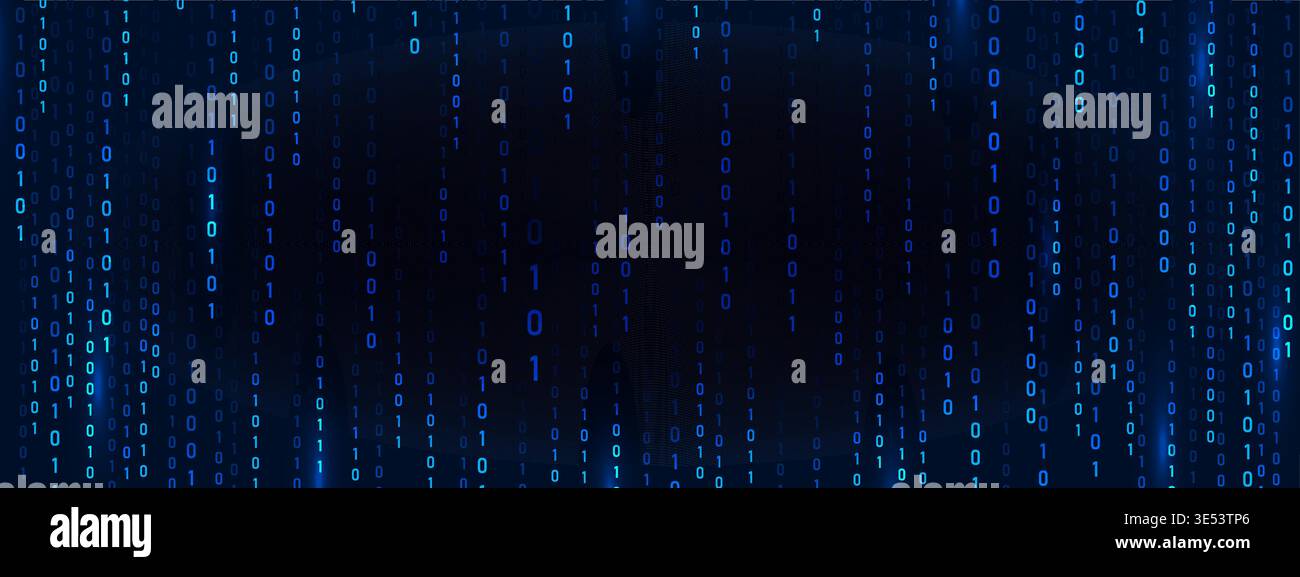 Binary Rain background. Abstract technology backdrop with data streams, numbers, and hacker code. Computer screen with light effects. Vector Stock Vector