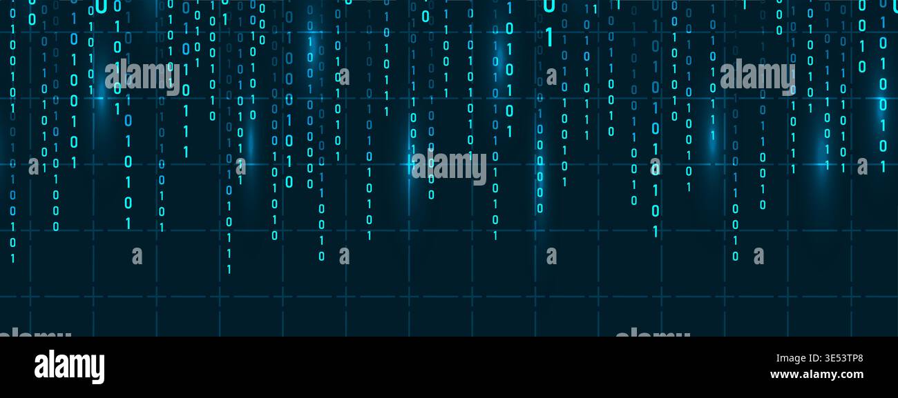 Binary Rain. Abstract data streams and glowing numbers. Digital data technology concept. Vector illustration Stock Vector