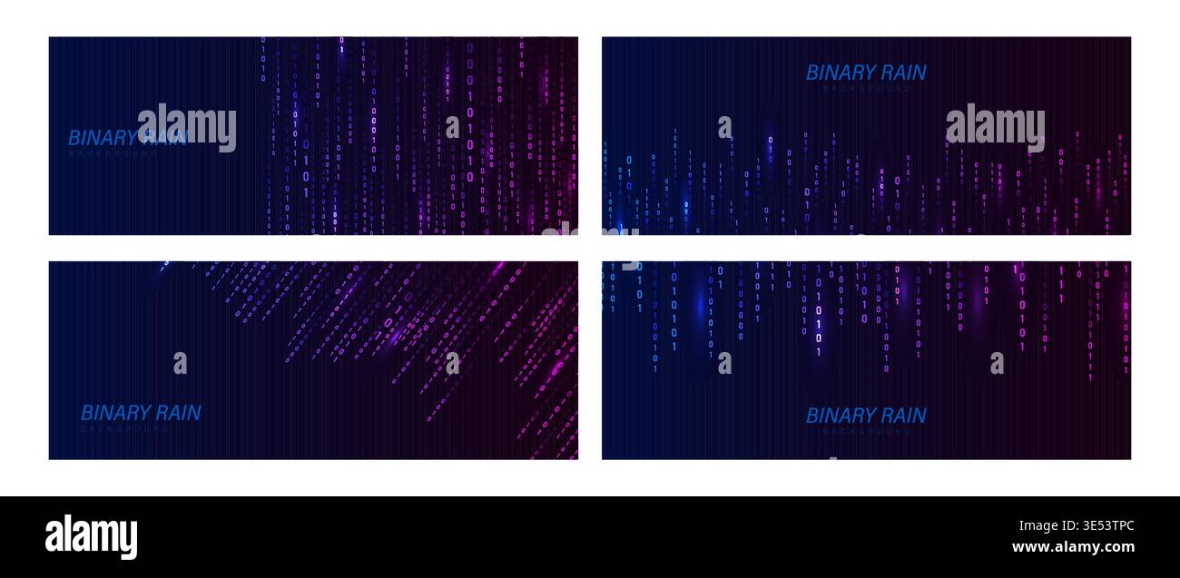 Binary Rain. Dynamic abstract data streams with numbers, hacker code, and falling numbers on dark backdrop. Vector illustration Stock Vector