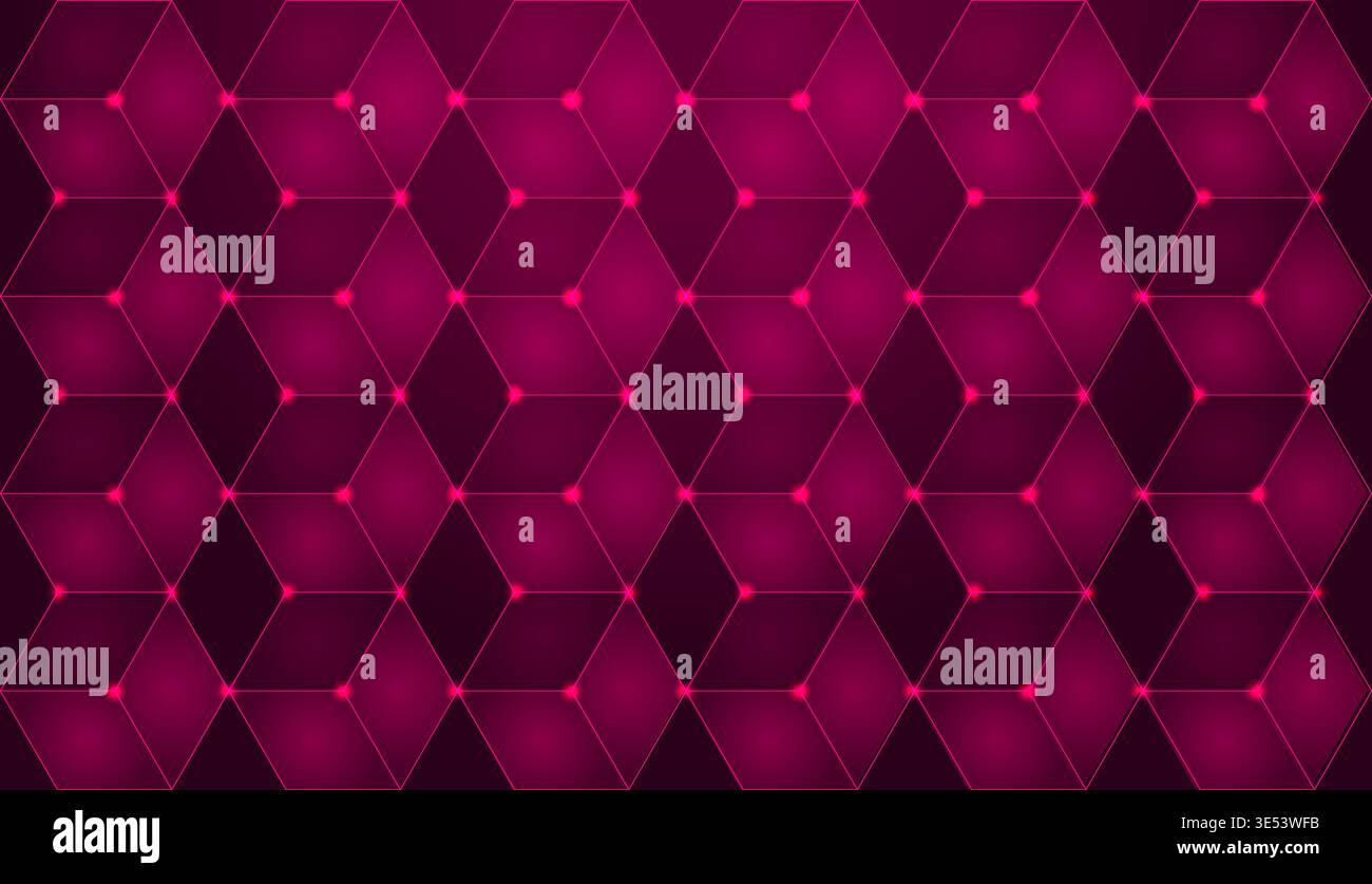 Pink 3d geometric cube pattern with glowing dots. Stock Vector