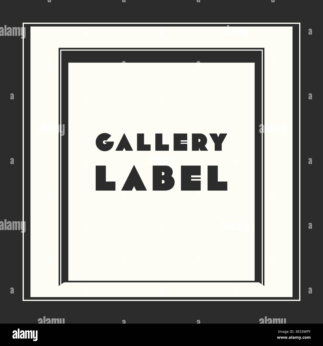Vertical gallery style frame illustration featuring gallery label text centered inside a layered mat border with a tall rectangular inner opening. Stock Vector