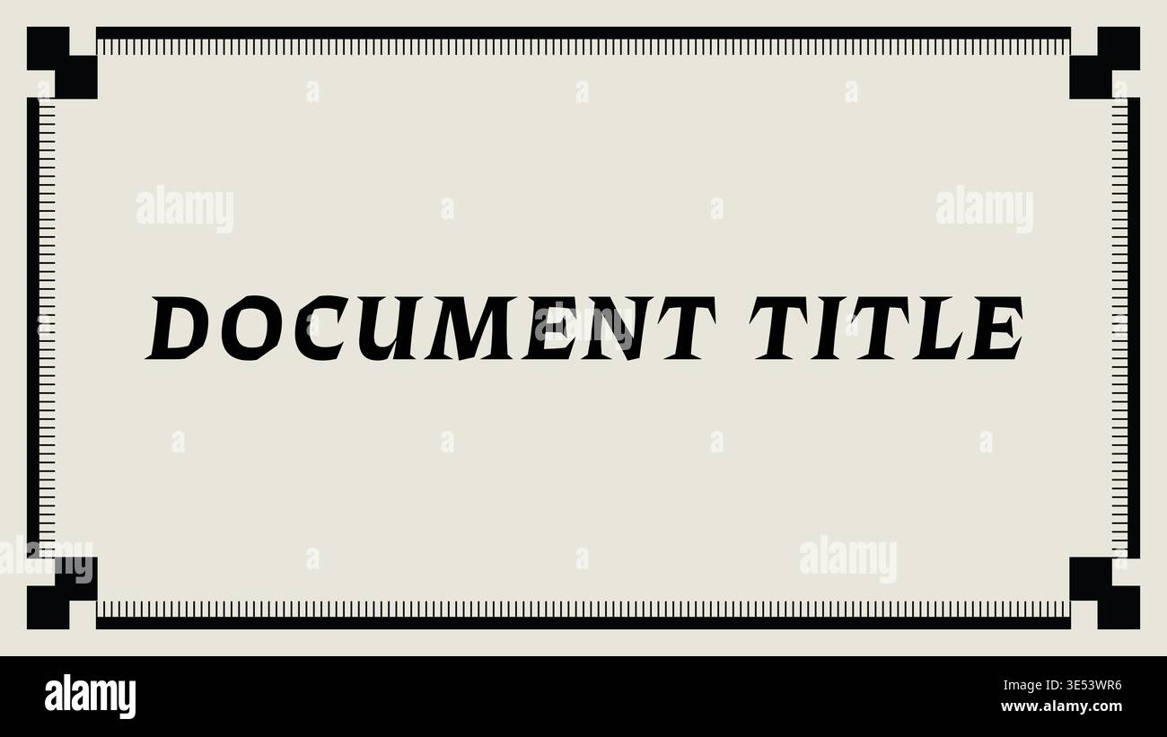Minimal rectangular title frame illustration featuring document title text centered inside a fine double line border with bold corner brackets. Stock Vector
