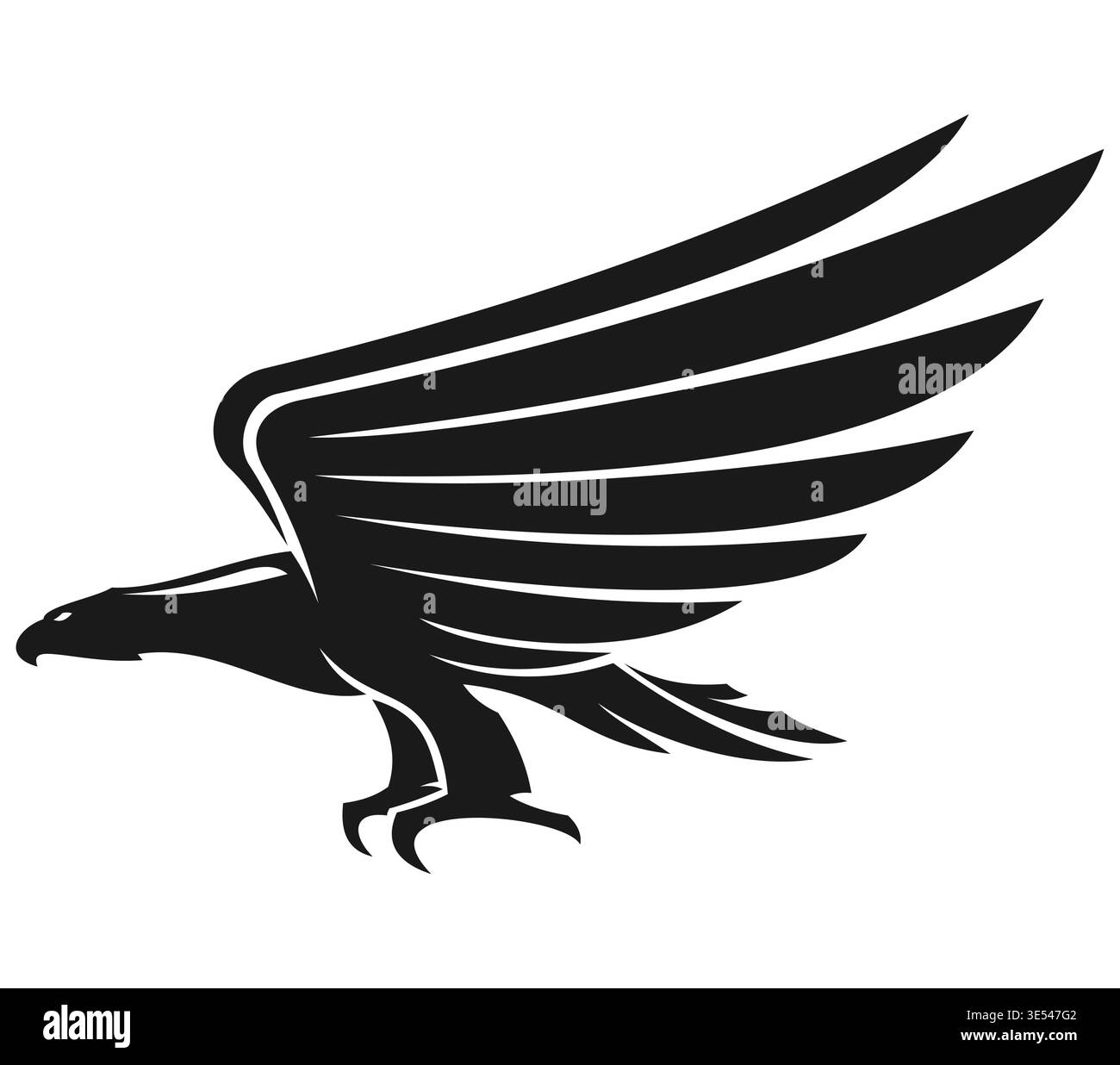 Black eagle flying bird abstract icon or symbol. Hunting falcon graphic ...